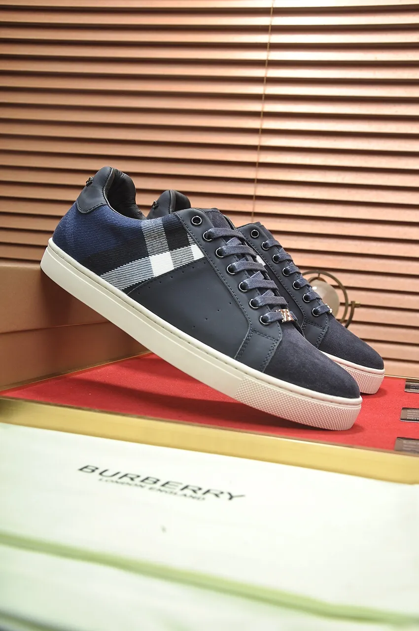 Men's shoes💰480💶[Burberry] (cowhide lining) classic low-top sneakers｜Imported cowhide with classic plaid fabric｜Cow leather lining｜Original outsole｜Fine workmanship and comfortable to wear Size: 38-44 (customized at 45)